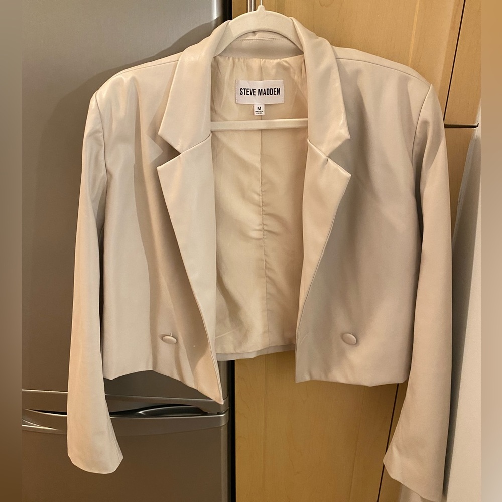 Faux Leather Cropped Blazer